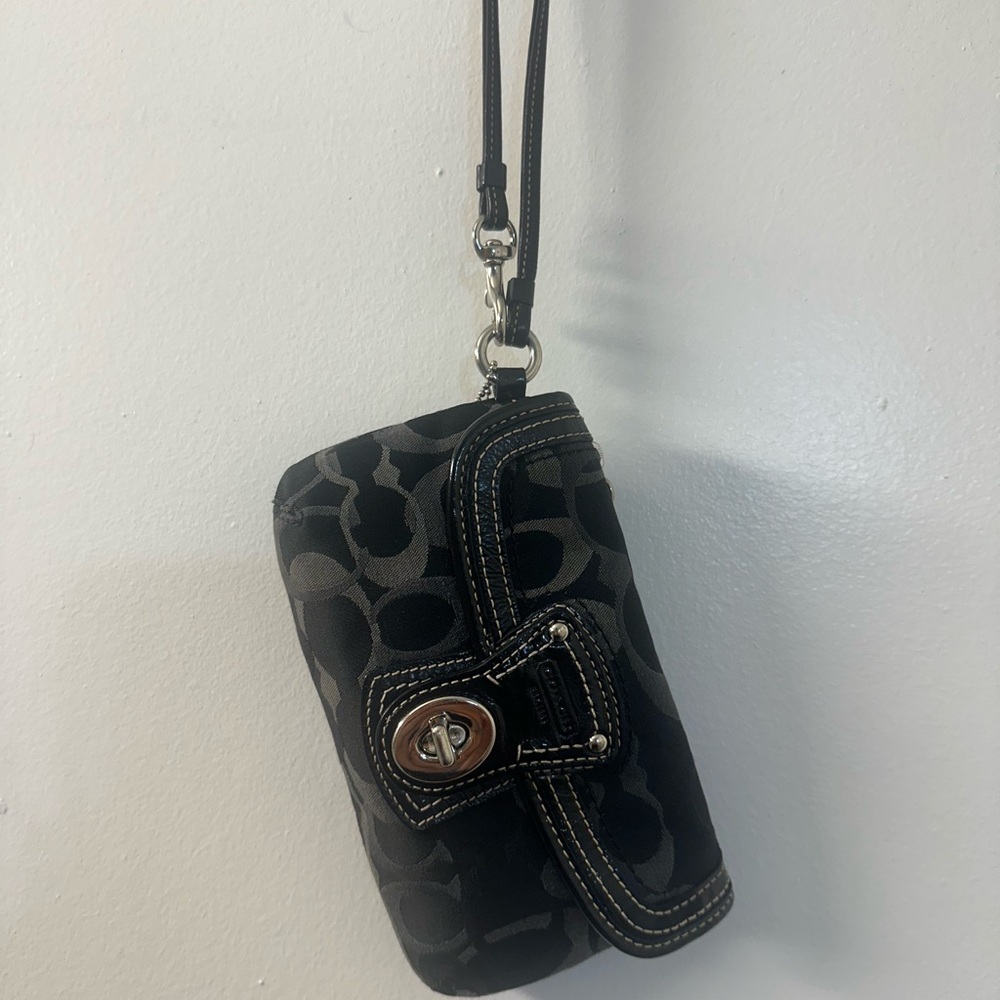 Coach Signature Black Wristlet with Turn Lock
